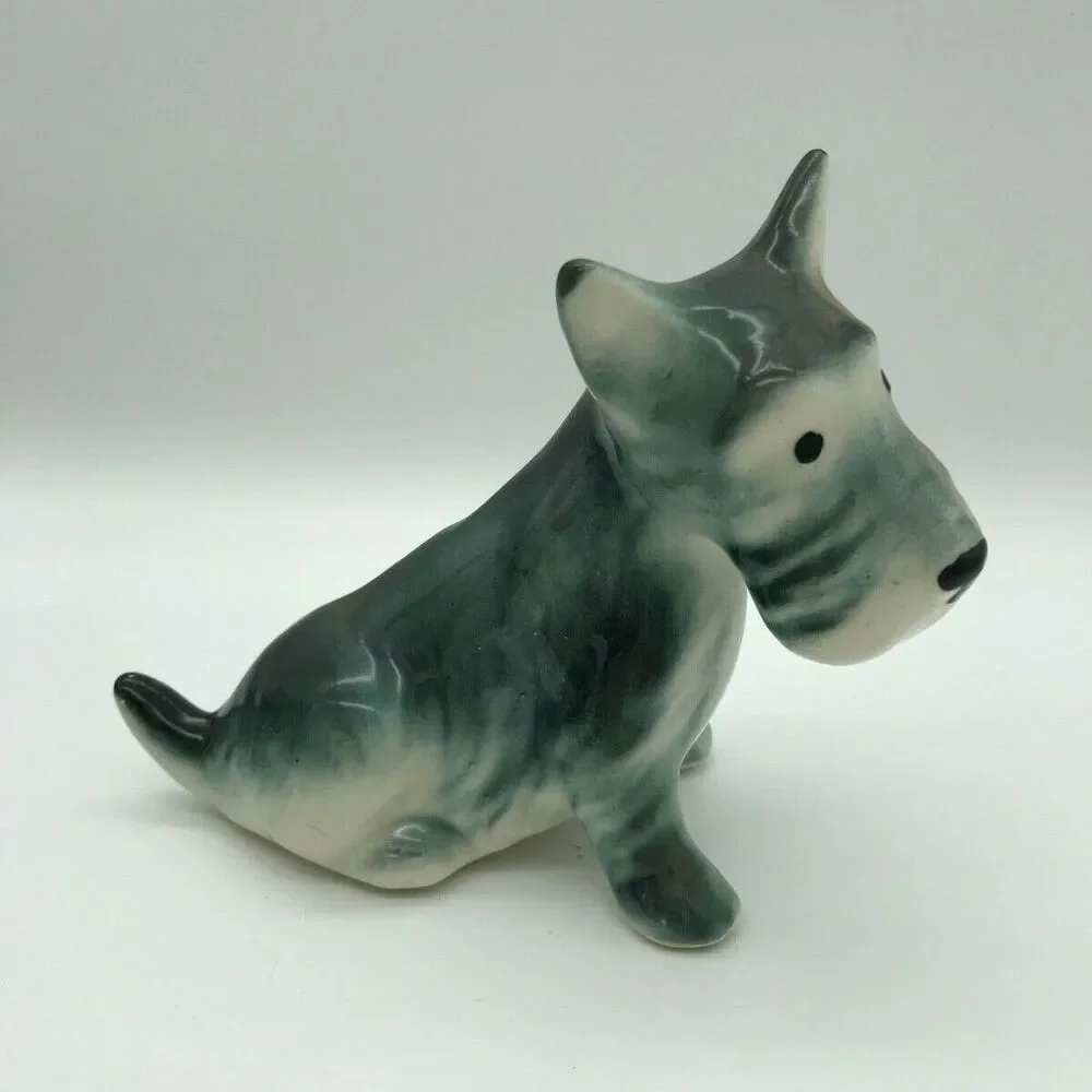 Vintage Scottie Dog Ceramic Figurine Black & Gray Puppy Scottish Terrier Dog